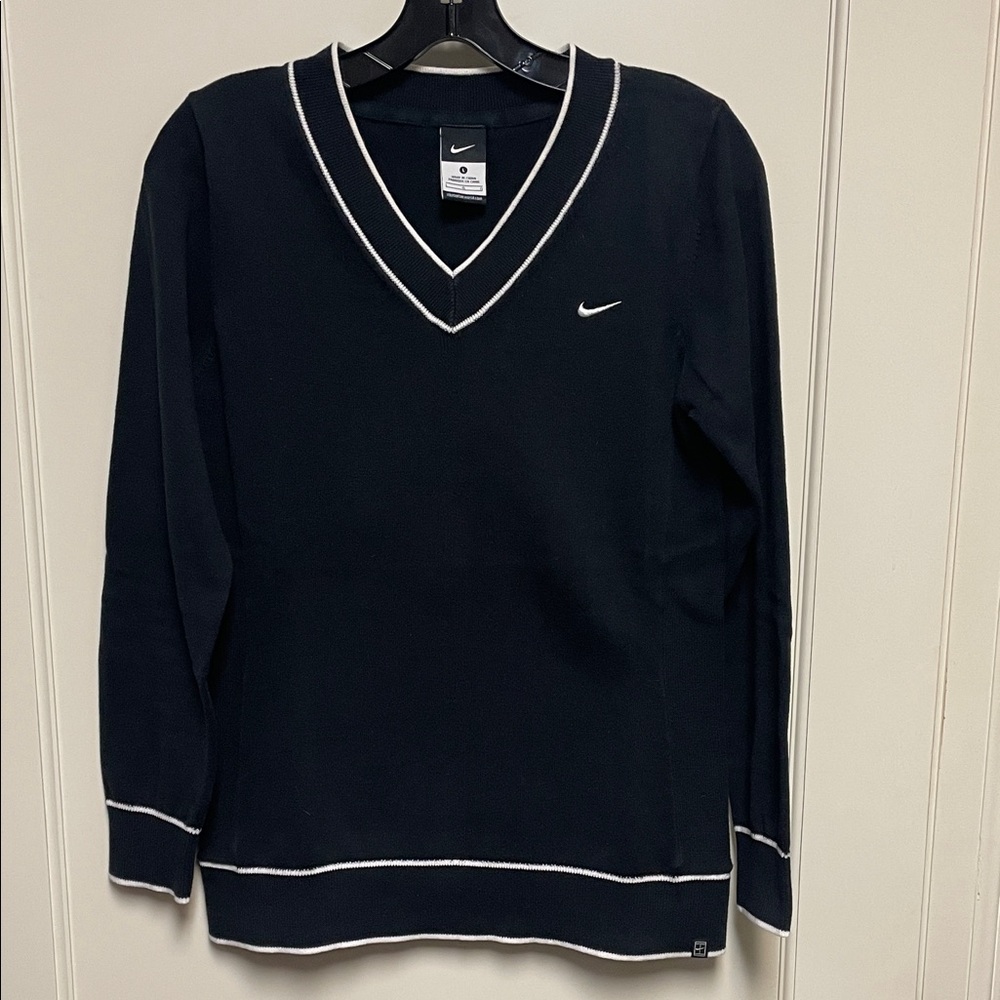 Nike Women’s Black V-Neck Sweater with White Trim